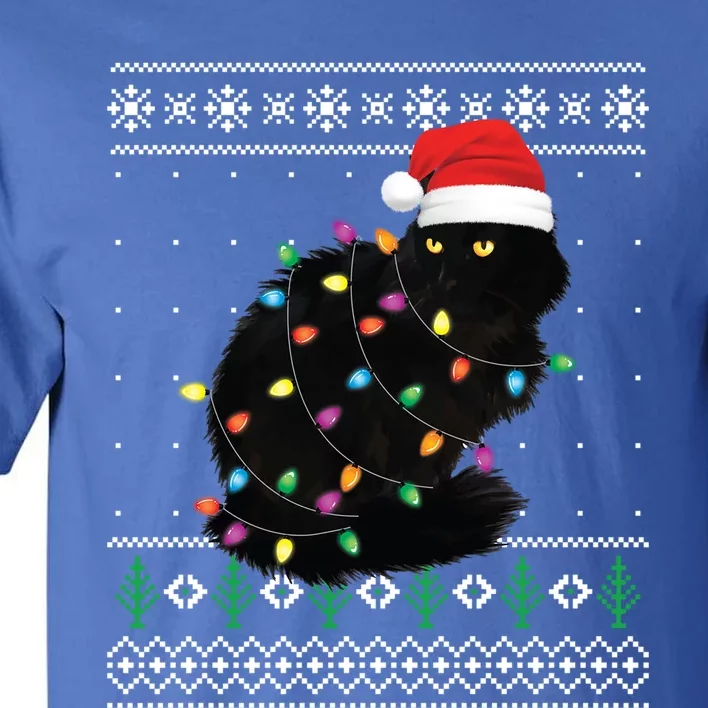 Black Cat Christmas Ugly Sweater Funny Santa Cat Gift Tall T-Shirt