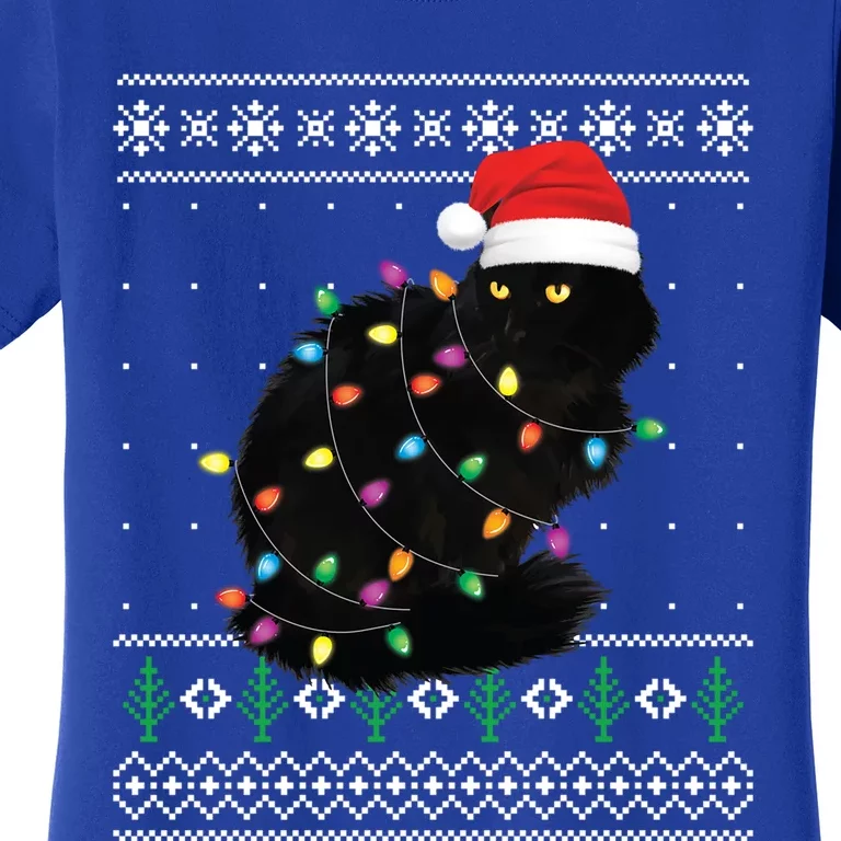 Black Cat Christmas Ugly Sweater Funny Santa Cat Gift Women's T-Shirt