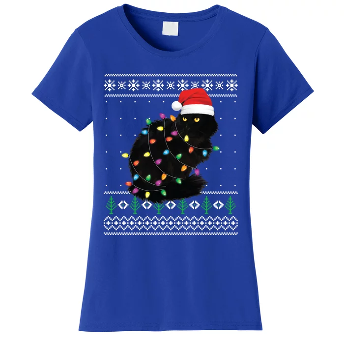 Black Cat Christmas Ugly Sweater Funny Santa Cat Gift Women's T-Shirt