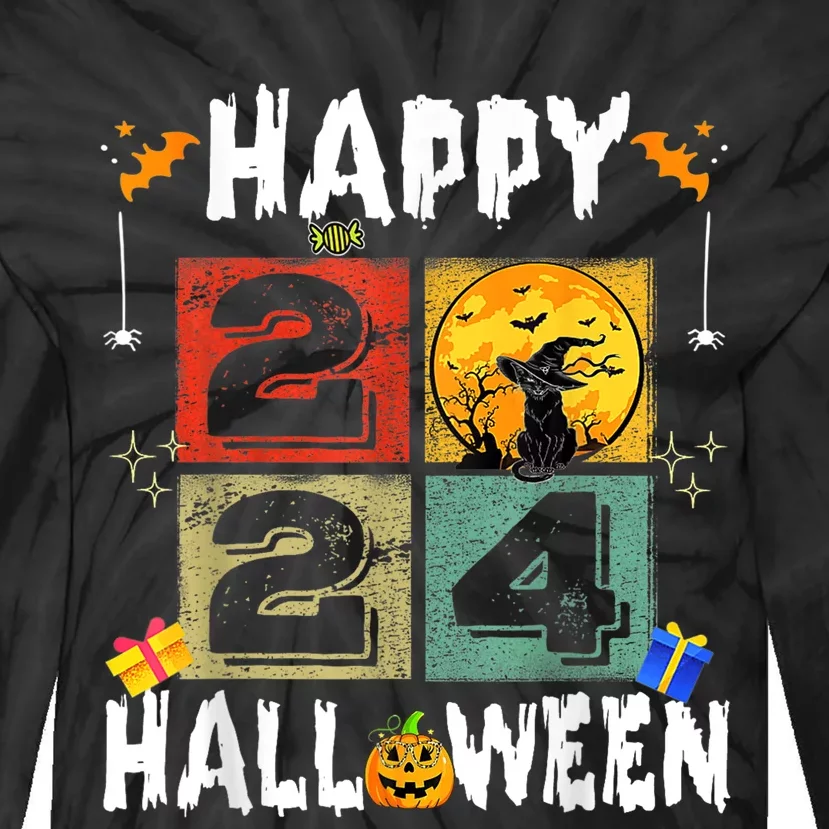 Black Cat Costume Witch Hat & Moon Tie-Dye Long Sleeve Shirt