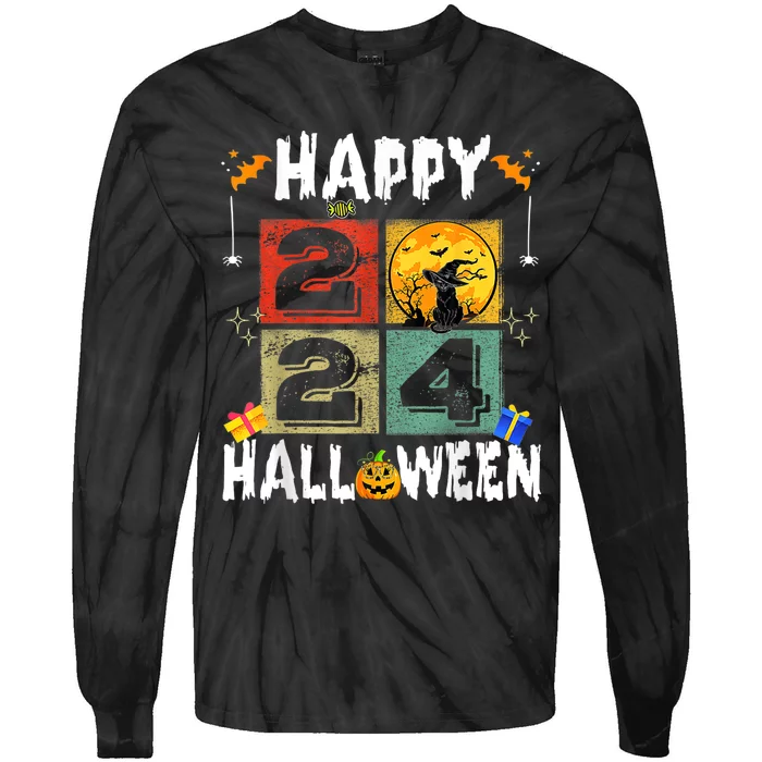 Black Cat Costume Witch Hat & Moon Tie-Dye Long Sleeve Shirt