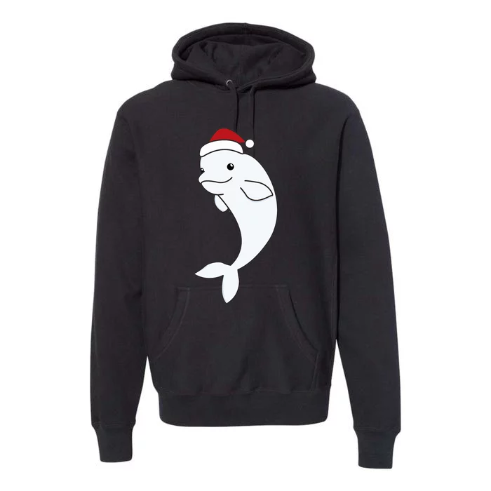 Beluga Cheerful Christmas Santas Hat Sweet Animals Whale Premium Hoodie