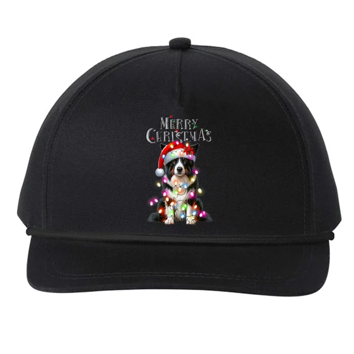 Border Collie Christmas Lights Xmas Dog Santa Snapback Five-Panel Rope Hat