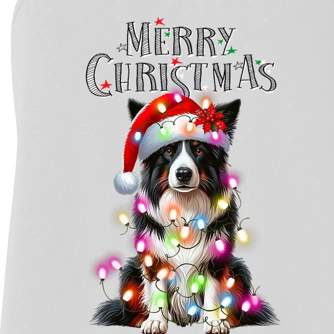 Border Collie Christmas Lights Xmas Dog Santa Women's Racerback Tank