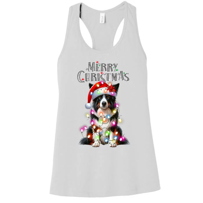 Border Collie Christmas Lights Xmas Dog Santa Women's Racerback Tank