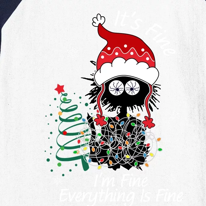 Black Cat Christmas It's Fine I'm Fine Everything Is Fine Baseball Sleeve Shirt