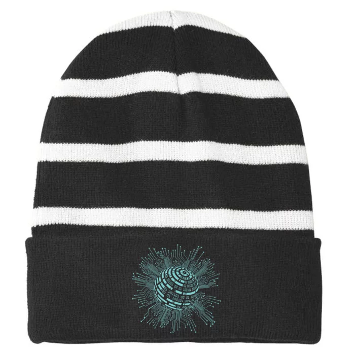 Binary Coding Computer Nerd Geeks Programmer Funny Coding Striped Beanie with Solid Band