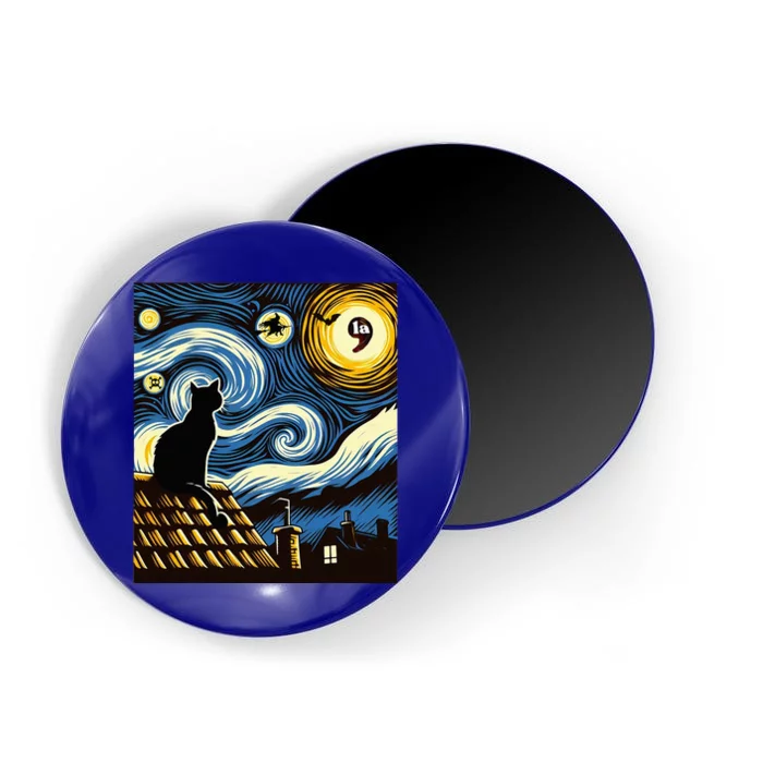 Black Cat Comma La Kamala Harris Halloween Starry Night Magnet