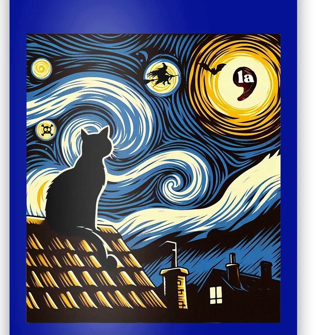 Black Cat Comma La Kamala Harris Halloween Starry Night Poster