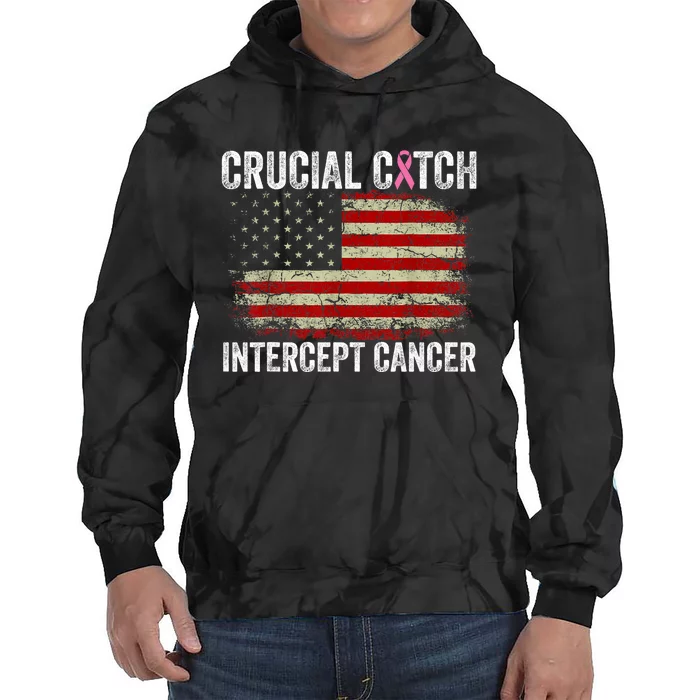 Breast Cancer Crucial A Catch Intercept Cancer Us Flag Tie Dye Hoodie