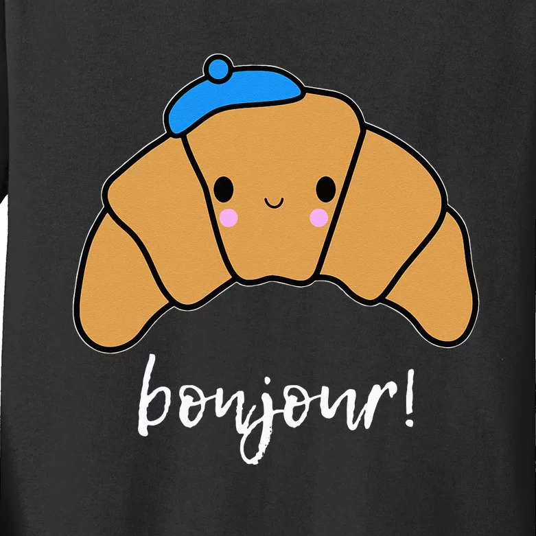 Bonjour Cute CroissanGift Idea For France Trip Kids Long Sleeve Shirt