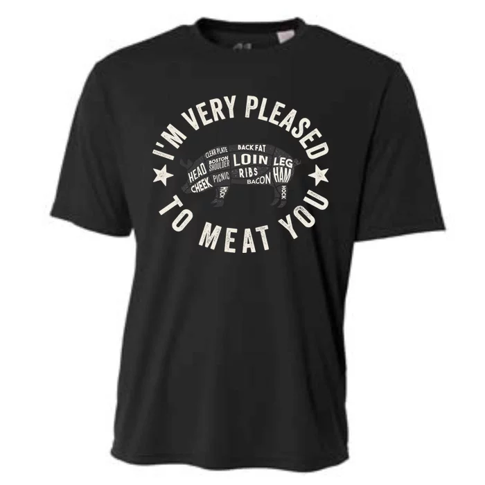 Butcher Chef Cook Bbq Grill And Pig Meat Beef Smoker Gift Cooling Performance Crew T-Shirt