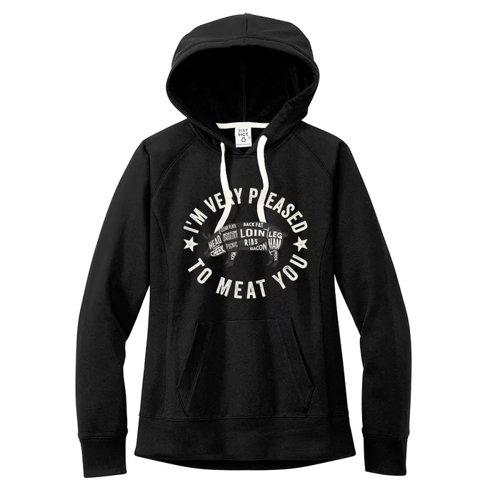 Butcher Chef Cook Bbq Grill And Pig Meat Beef Smoker Gift Women's Fleece Hoodie