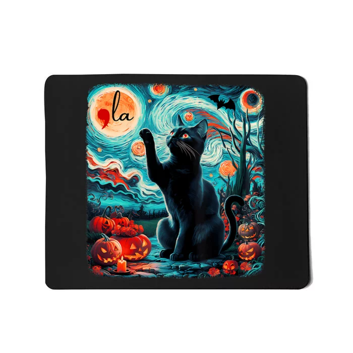 Black Cat Comma La Kamala Harris Halloween Starry Night Mousepad