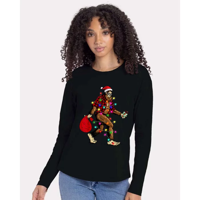 Bigfoot Carrying Christmas Tree Sasquatch Pajama Womens Cotton Relaxed Long Sleeve T-Shirt