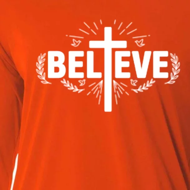 Believe Cross Christian Jesus Christ Christians Cooling Performance Long Sleeve Crew