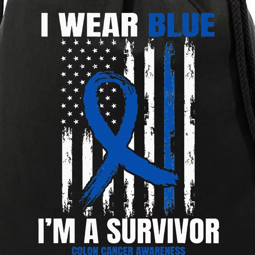 Blue Colon Cancer Survivor Gifts  Flag Cancer Free Drawstring Bag