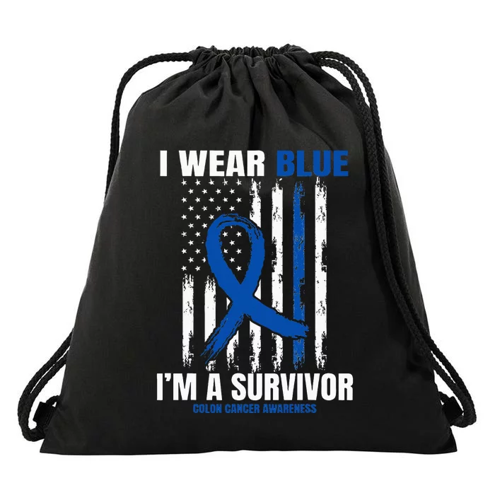 Blue Colon Cancer Survivor Gifts  Flag Cancer Free Drawstring Bag