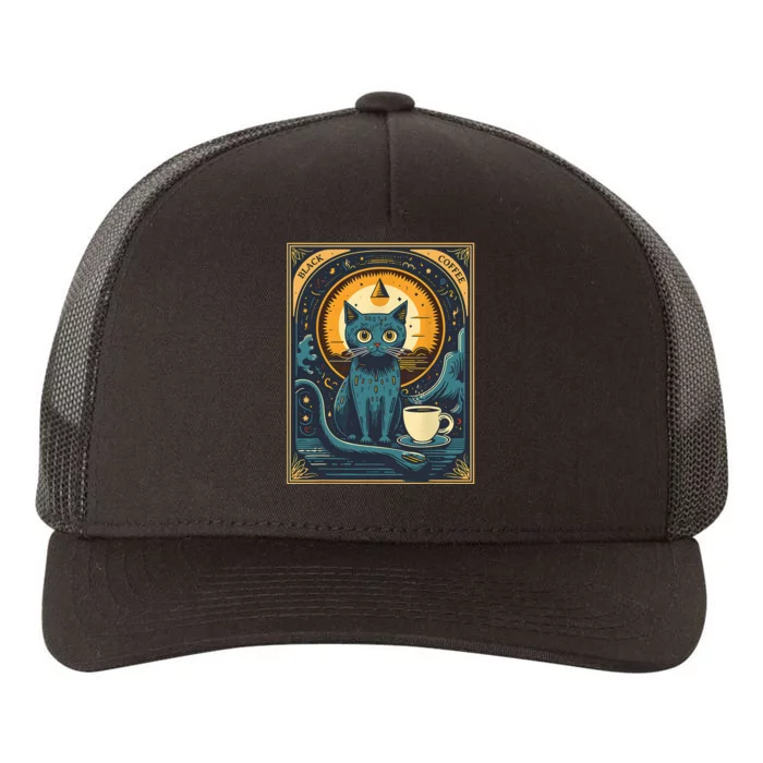 Black Coffee Cat Tarot Card Occult Yupoong Adult 5-Panel Trucker Hat