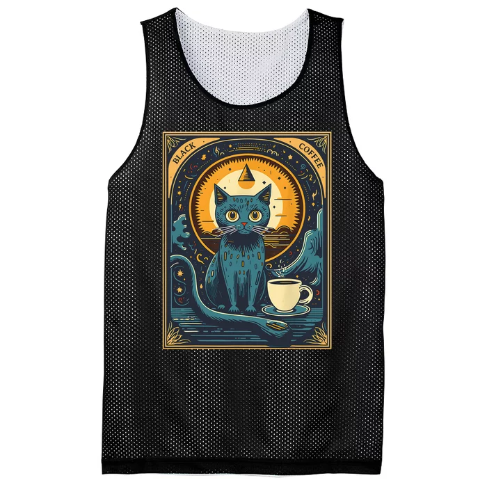 Black Coffee Cat Tarot Card Occult Mesh Reversible Basketball Jersey Tank