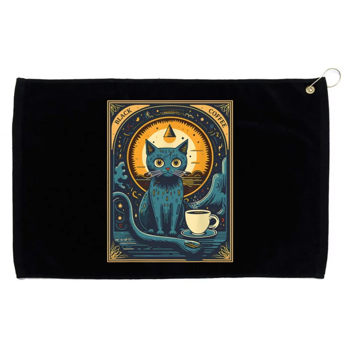 Black Coffee Cat Tarot Card Occult Grommeted Golf Towel