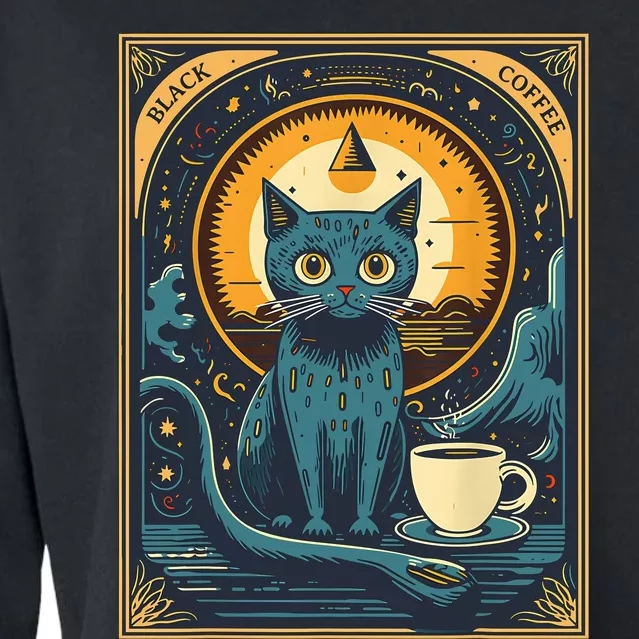 Black Coffee Cat Tarot Card Occult Cropped Pullover Crew