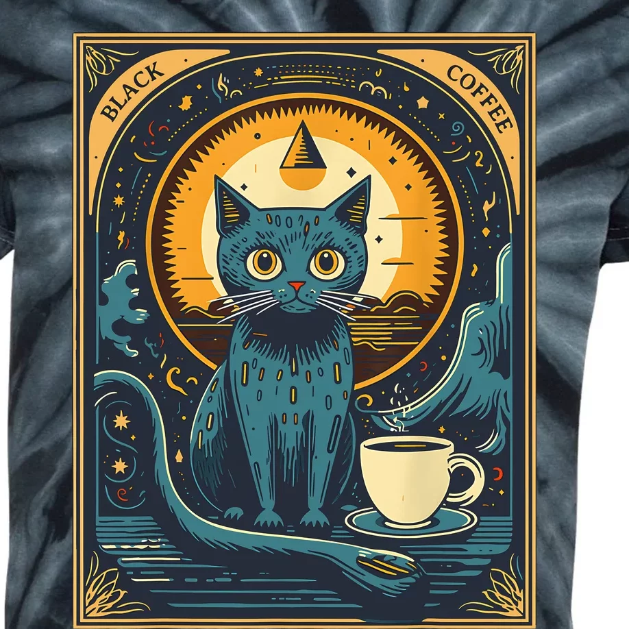 Black Coffee Cat Tarot Card Occult Kids Tie-Dye T-Shirt