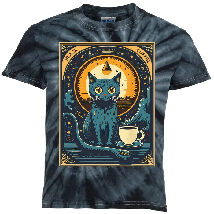 Black Coffee Cat Tarot Card Occult Kids Tie-Dye T-Shirt