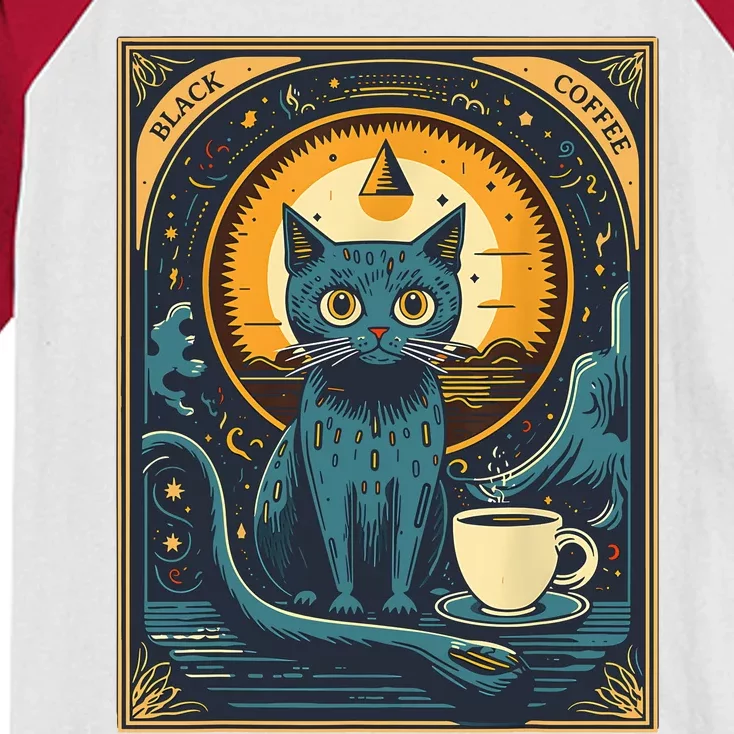 Black Coffee Cat Tarot Card Occult Kids Colorblock Raglan Jersey