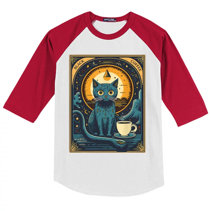 Black Coffee Cat Tarot Card Occult Kids Colorblock Raglan Jersey