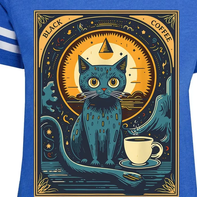 Black Coffee Cat Tarot Card Occult Enza Ladies Jersey Football T-Shirt