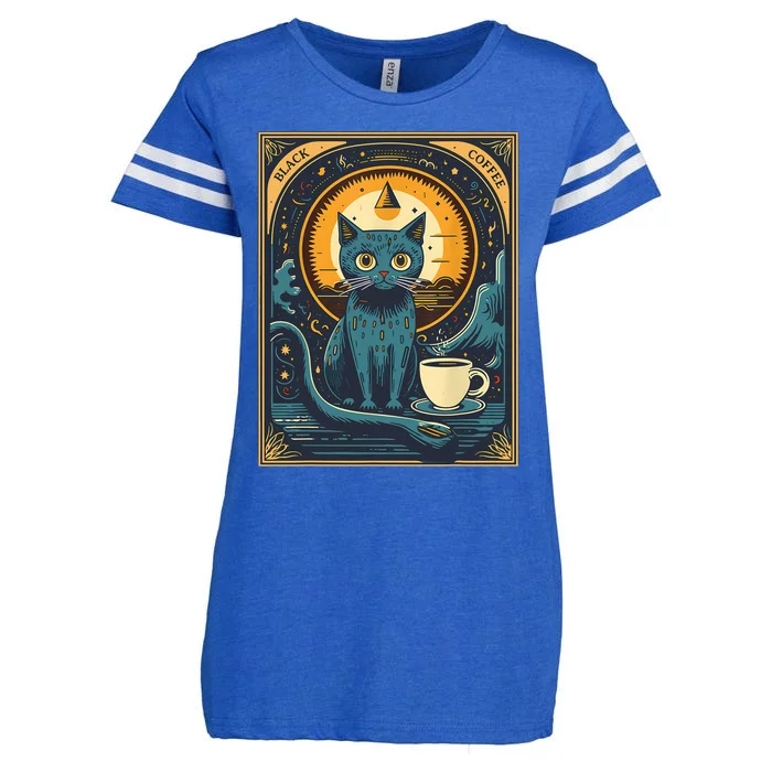 Black Coffee Cat Tarot Card Occult Enza Ladies Jersey Football T-Shirt