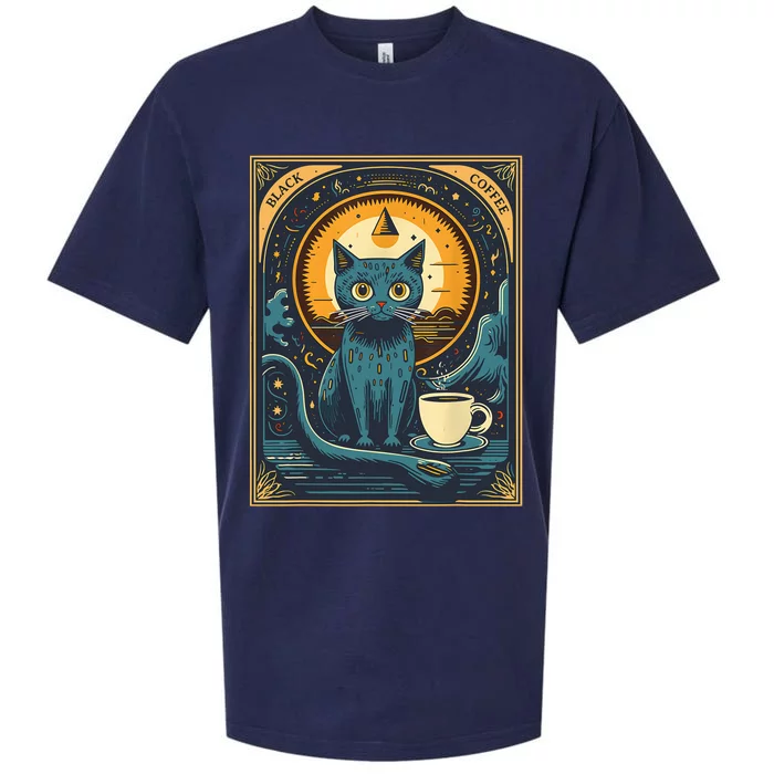 Black Coffee Cat Tarot Card Occult Sueded Cloud Jersey T-Shirt