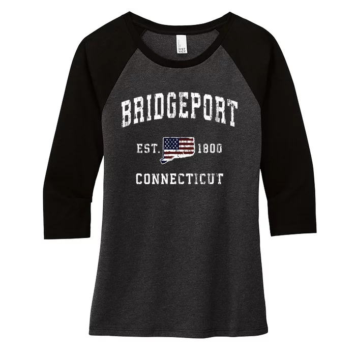 Bridgeport Connecticut Ct Vintage American Flag Design Women's Tri-Blend 3/4-Sleeve Raglan Shirt