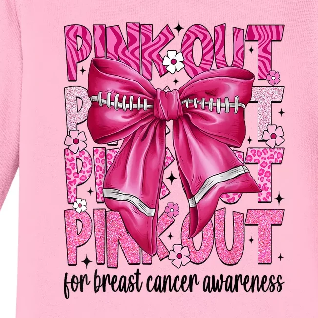 Breast Cancer Coquette Bow Pin.K Out Football Team Awareness Gift Baby Long Sleeve Bodysuit