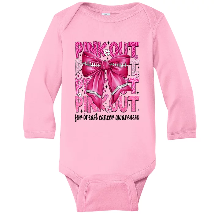 Breast Cancer Coquette Bow Pin.K Out Football Team Awareness Gift Baby Long Sleeve Bodysuit