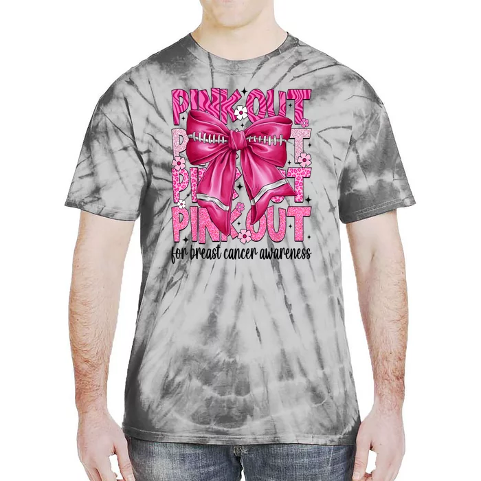 Breast Cancer Coquette Bow Pin.K Out Football Team Awareness Gift Tie-Dye T-Shirt