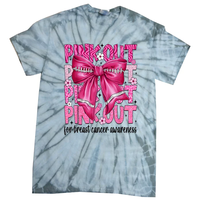 Breast Cancer Coquette Bow Pin.K Out Football Team Awareness Gift Tie-Dye T-Shirt