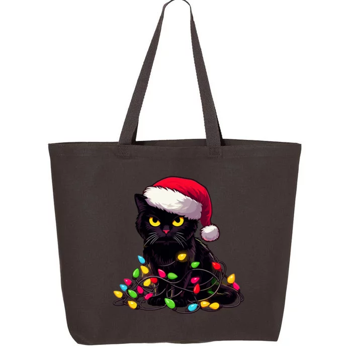 Black Cat Christmas Lights Funny Cat Lover Xmas Santa Claus Funny Gift 25L Jumbo Tote