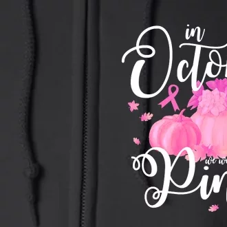 Breast Cancer Cute In October We Wear Pink Awareness Long Full Zip Hoodie