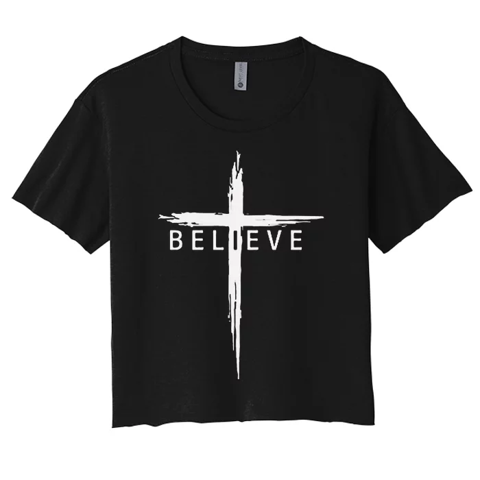 Believe Christian Cross Jesus Christ Christians Women's Crop Top Tee