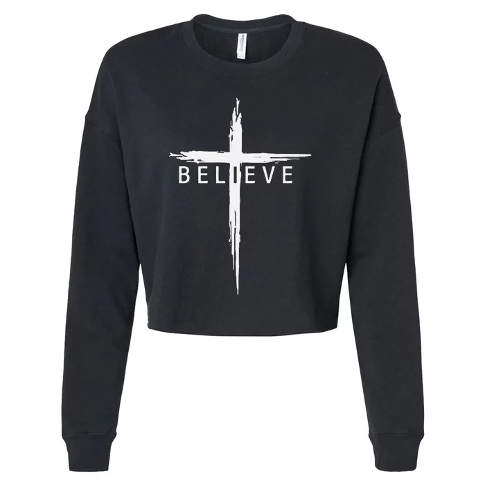 Believe Christian Cross Jesus Christ Christians Cropped Pullover Crew