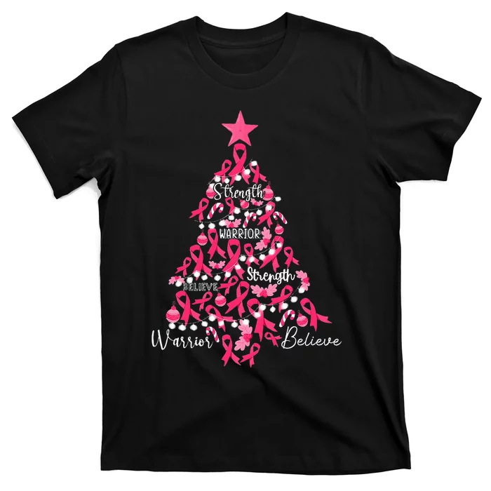 Breast Cancer Christmas Tree Ribbon Fight Awareness T-Shirt