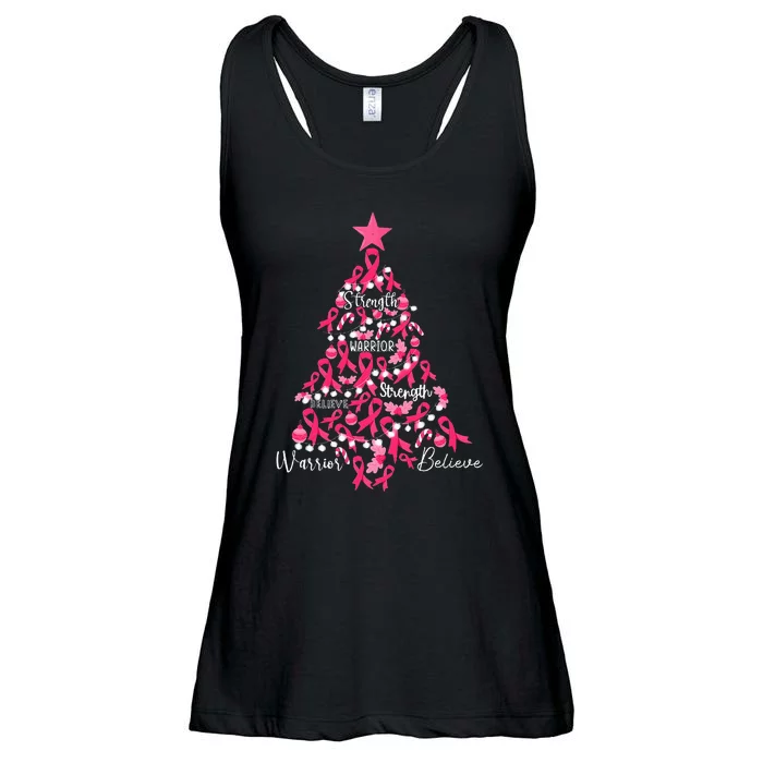 Breast Cancer Christmas Tree Ribbon Fight Awareness Ladies Essential Flowy Tank