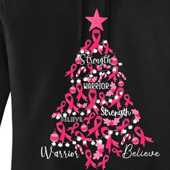 Breast Cancer Christmas Tree Ribbon Fight Awareness Women's Pullover Hoodie