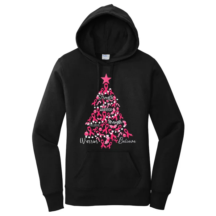 Breast Cancer Christmas Tree Ribbon Fight Awareness Women's Pullover Hoodie