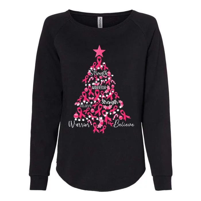 Breast Cancer Christmas Tree Ribbon Fight Awareness Womens California Wash Sweatshirt