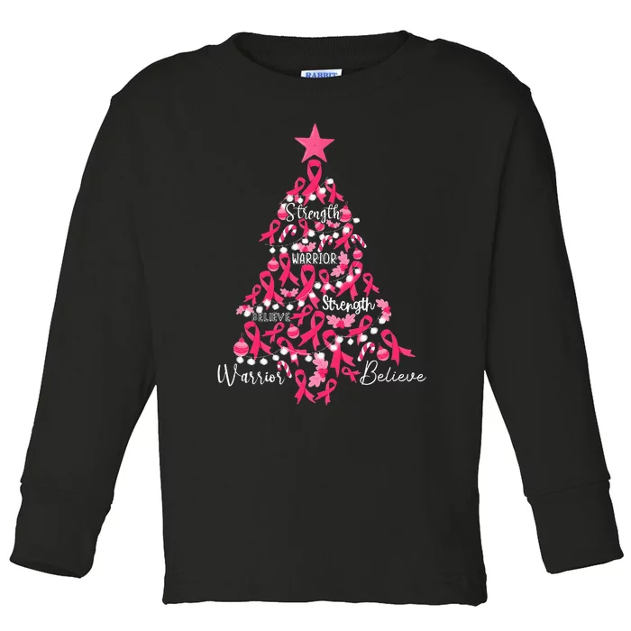 Breast Cancer Christmas Tree Ribbon Fight Awareness Toddler Long Sleeve Shirt