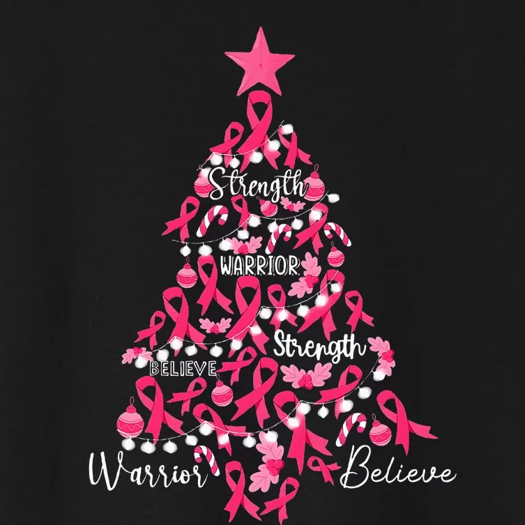 Breast Cancer Christmas Tree Ribbon Fight Awareness Women's Crop Top Tee