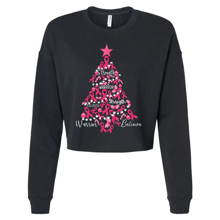 Breast Cancer Christmas Tree Ribbon Fight Awareness Cropped Pullover Crew